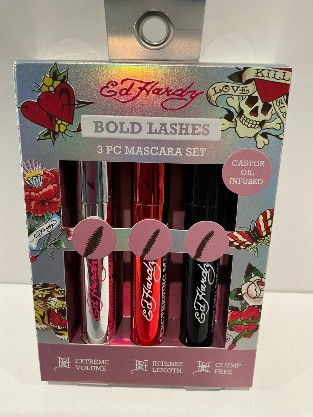 Ed Hardy Bold Lashes (3) PC Mascara Set with Castor Oil Infused.